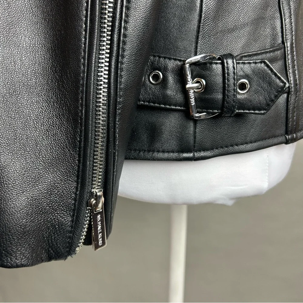 Michael Kors Leather Moto Jacket Black Zip Biker Goth - Picture 11 of 14